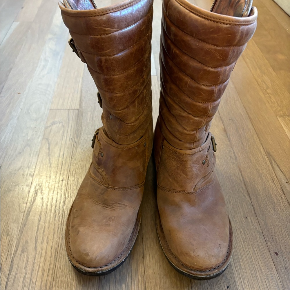 UGG Tatum leather moto biker boots in brown size 9 - Picture 3 of 6